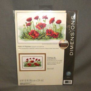 NEW Dimensions stamped cross stitch kit, #3237 "Field of Poppies"